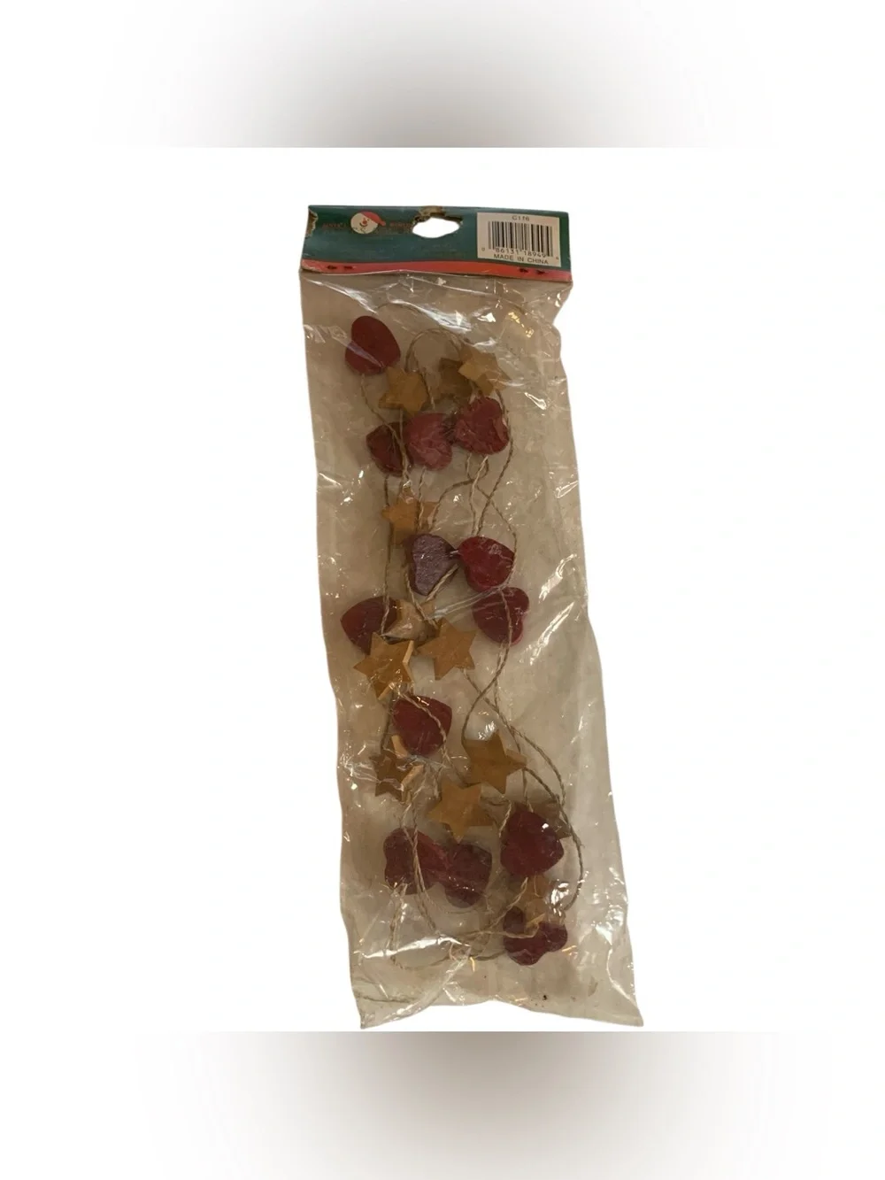 Share Kurt Adler Wooden Bead 9’ Garland Multicolor Hearts Stars Folkart American